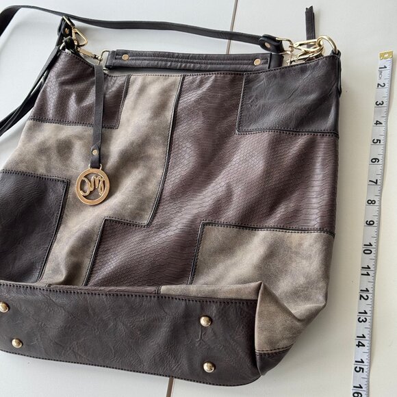 Cross body/large handbag in brown leather patchwork with removeable strap - Picture 3 of 11